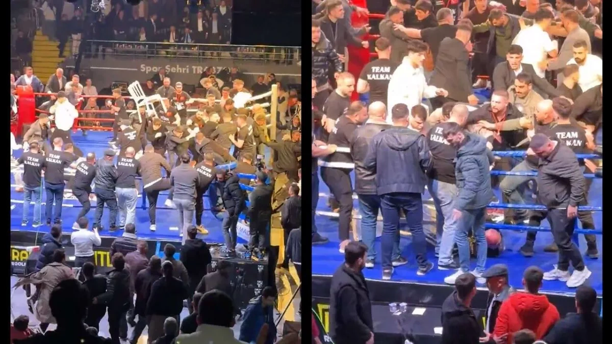 Turkish-Russian boxing match erupts into chaotic mass brawl VIDEO