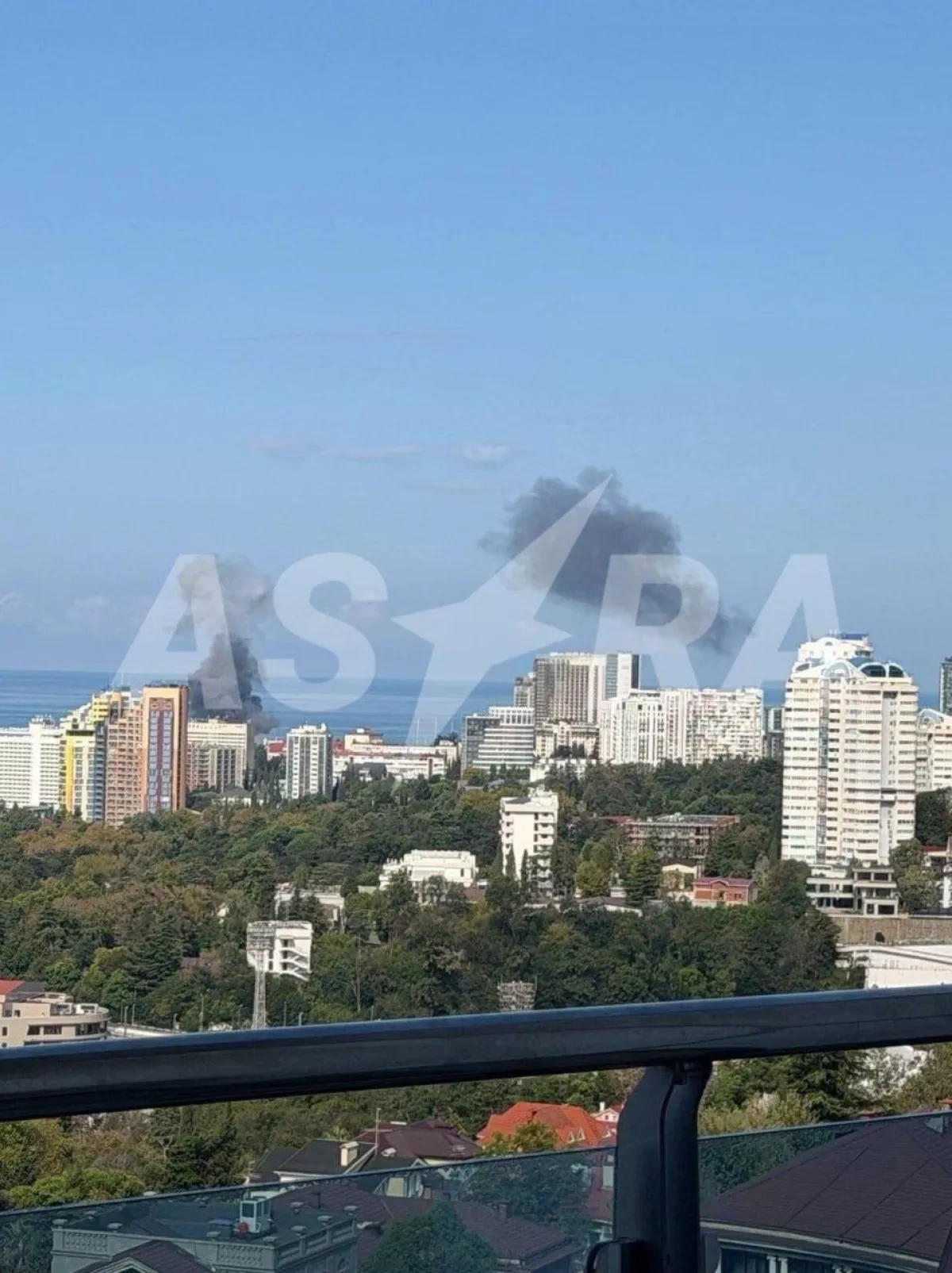 Two smoke plumes seen over Sochi Port after reported drone attack PHOTO