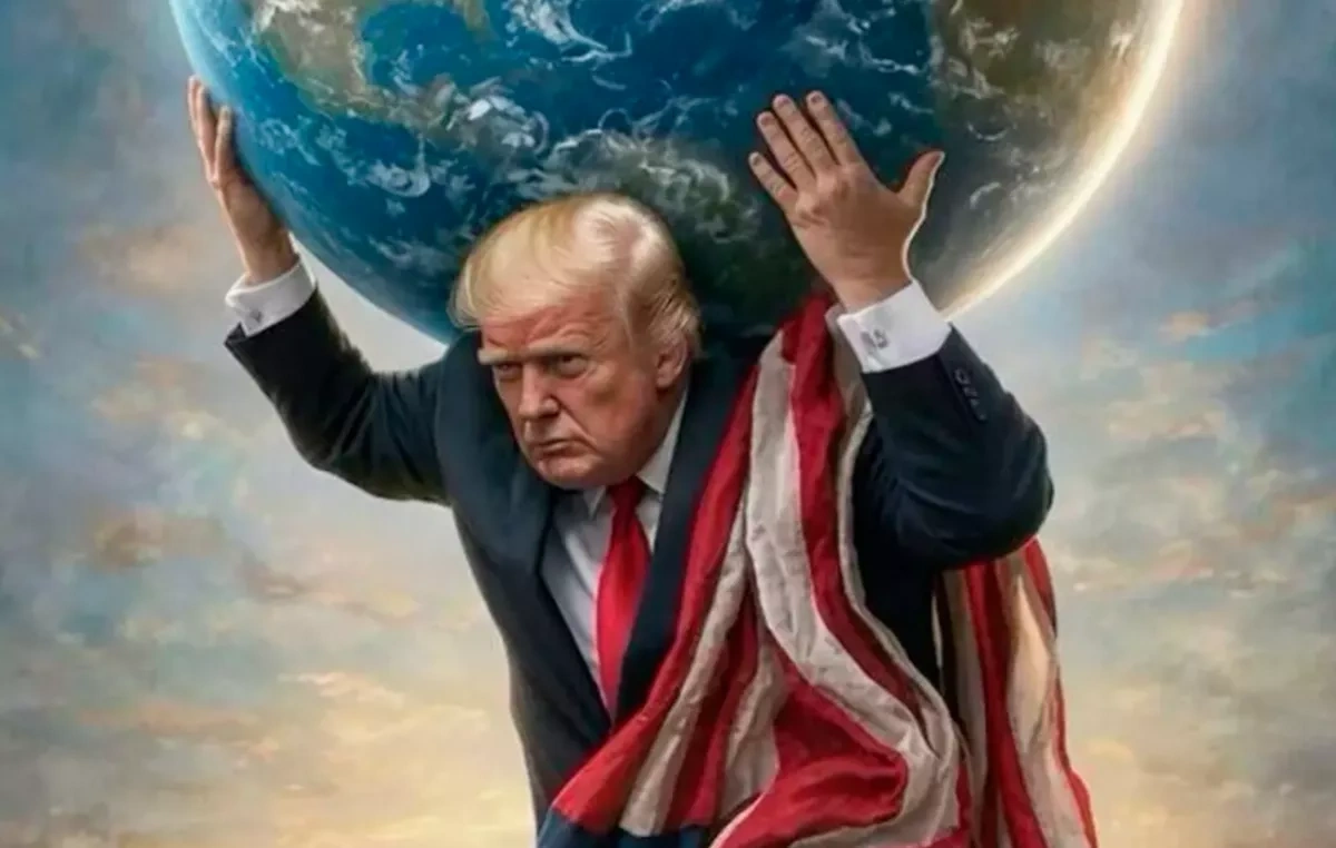 Trump portrays himself as giant carrying Earth on his shoulders